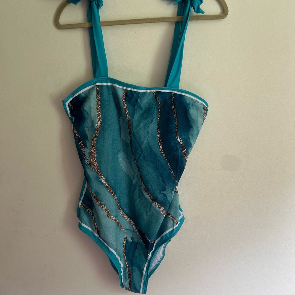 Teal and Silver Swimsuit 3XL